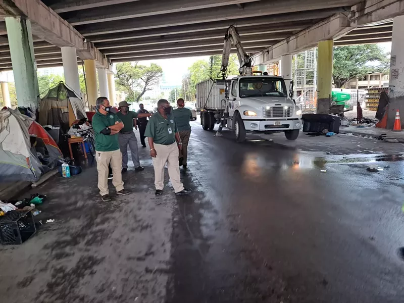 Image: The City of Miami cleared out the encampment as part of a new crackdown on people living on city streets.
