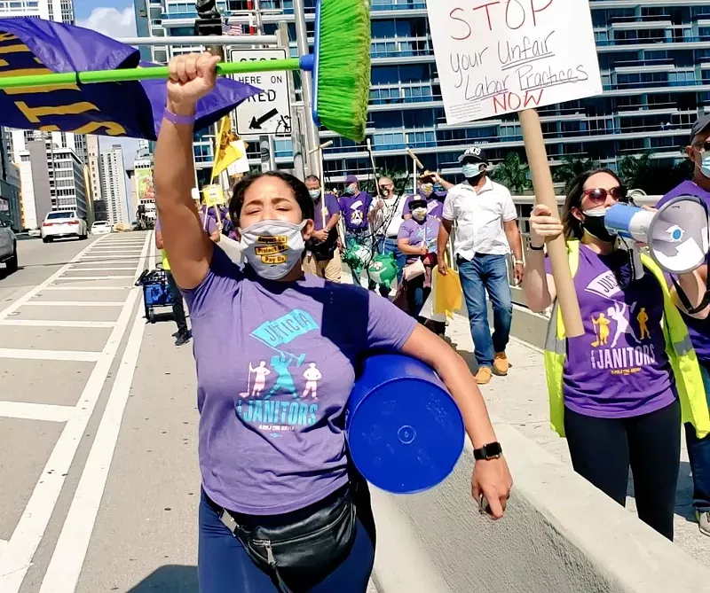 Image: Local union organizers and janitors marched through downtown Miami last week.