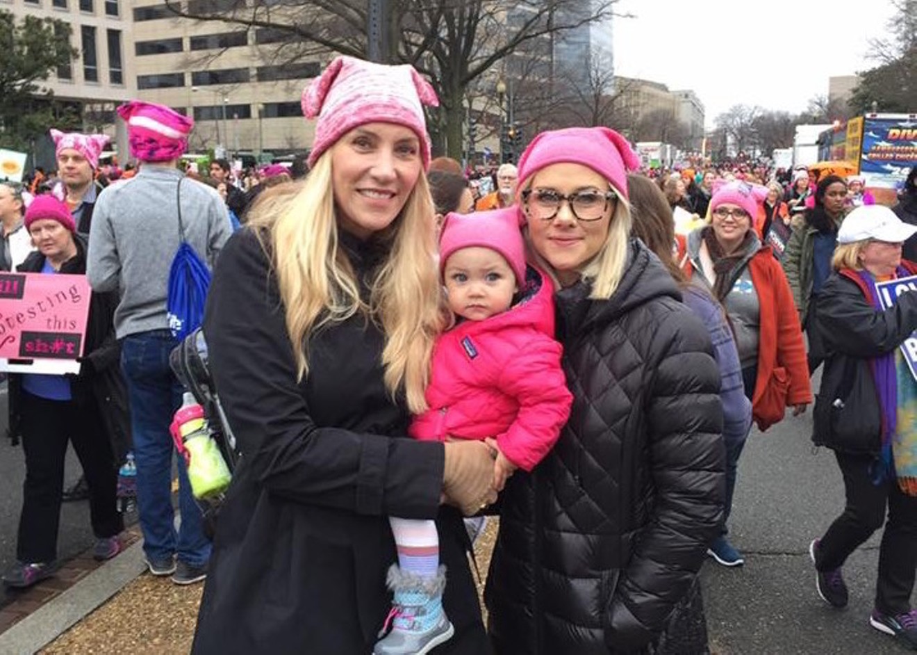Protesters sport pussyhats made by KRELwear at the Women's March in Washington, D.C.
