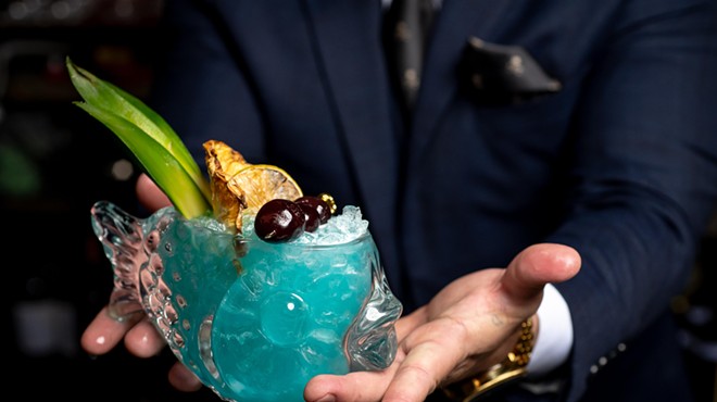 a blue fishbowl cocktail
