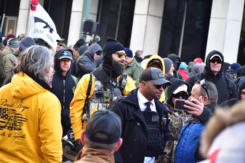 Image: Enrique Tarrio and the Proud Boys at a Virginia rally in January 2020.