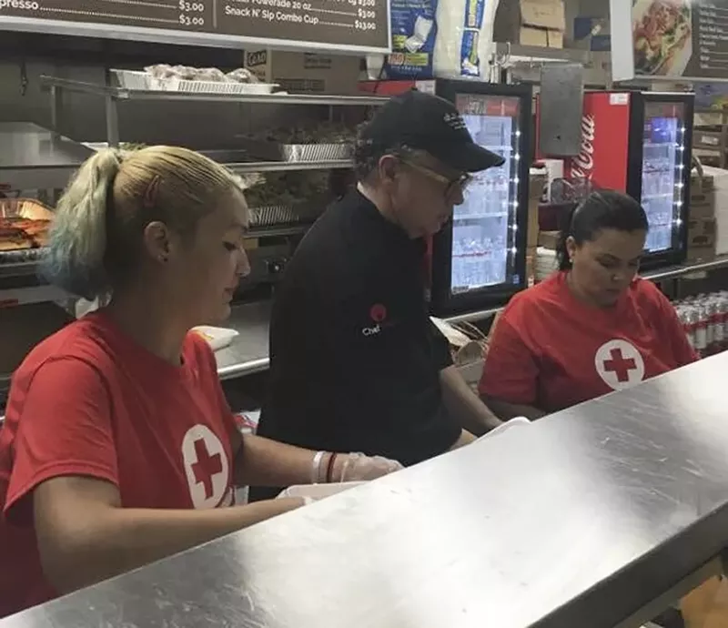 Image: Chef Dewey LoSasso (center) is working with a crew of ten to provide meals to Keys residents displaced by the storm.