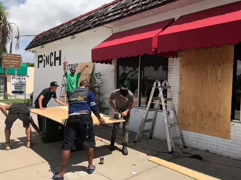 Image: Pinch board up windows in anticipation of Hurricane Irma