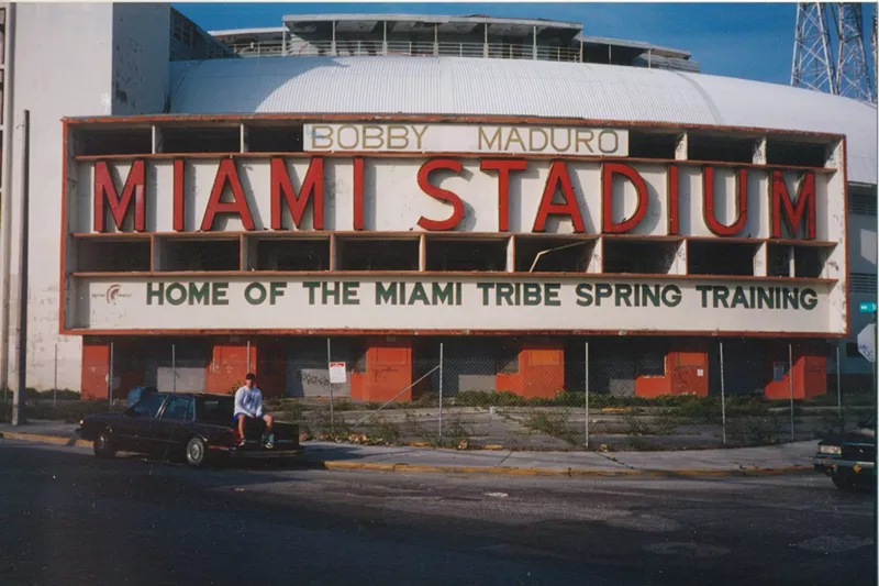 Image: Abel Sanchez in front of the Miami Stadium in 2001 just before it was demolished.