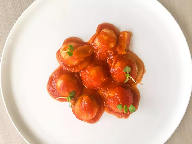 Image: Smoked mozzarella ravioli at the newly opened Forte dei Marmi.
