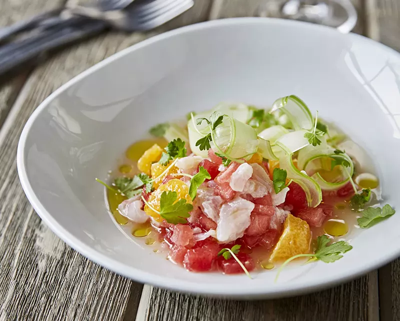 Image: Sour orange and yellowtail snapper ceviche from Stiltsville Fish Bar.