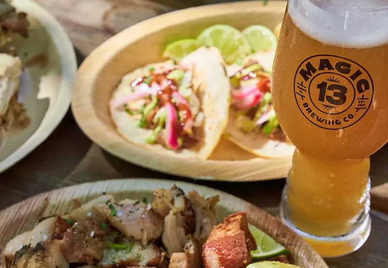 Image: A glass of Magic 13 Brewing beer surrounded by food by Meat N' Bone