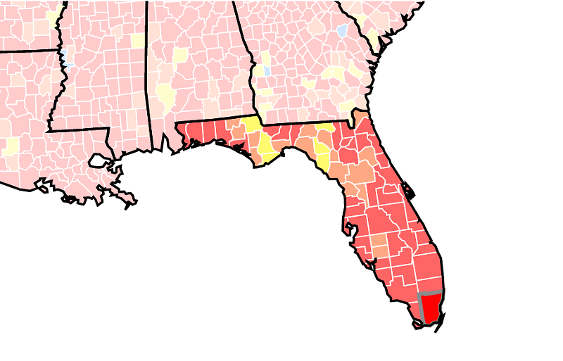 Image: The Centers for Disease Control and Prevention report "high" transmission of COVID-19 in Miami-Dade County.