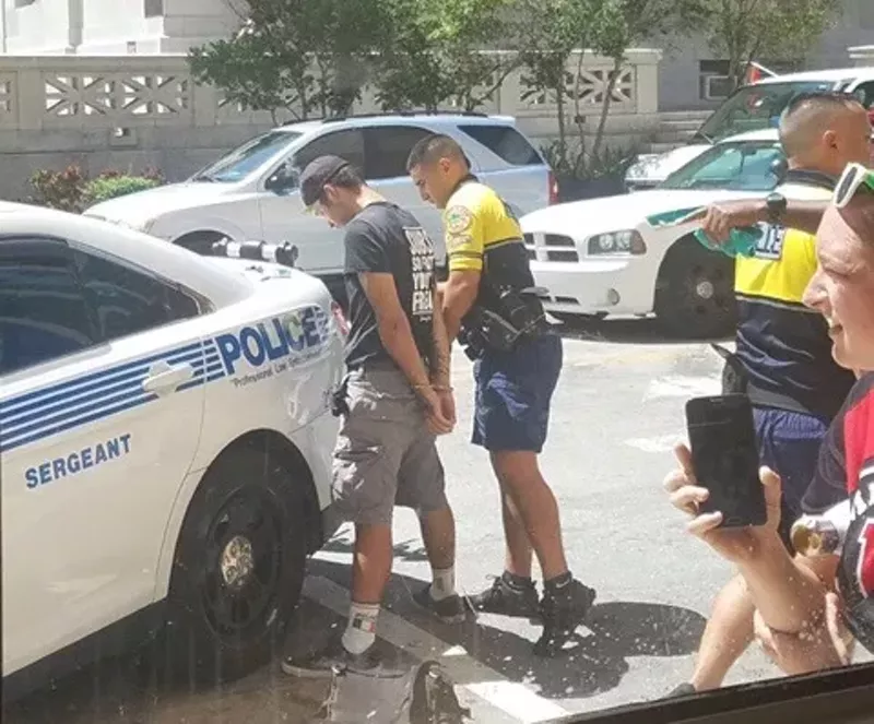 Image: Mason Morales, 19, was arrested yesterday after an unmarked City of Miami Police car ran into him and he allegedly threw his bike at the car in response.