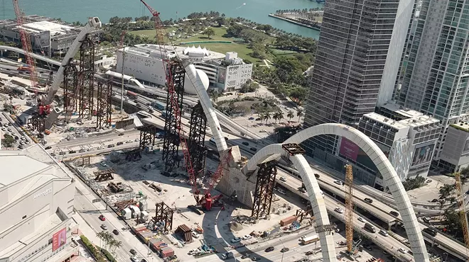 Construction of signature bridge in downtown Miami