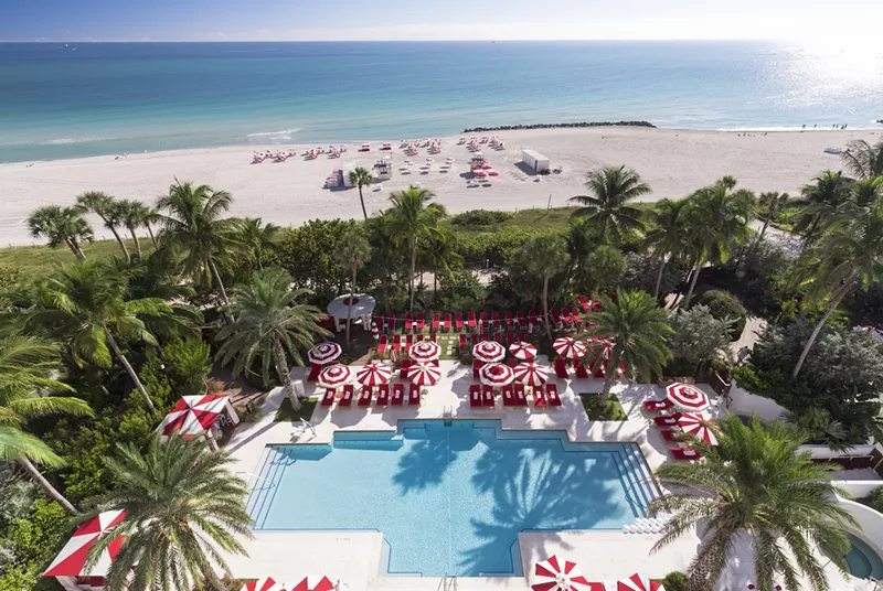 Image: An overhead shot of the pool and beach at the Faena Hotel Miami Beach