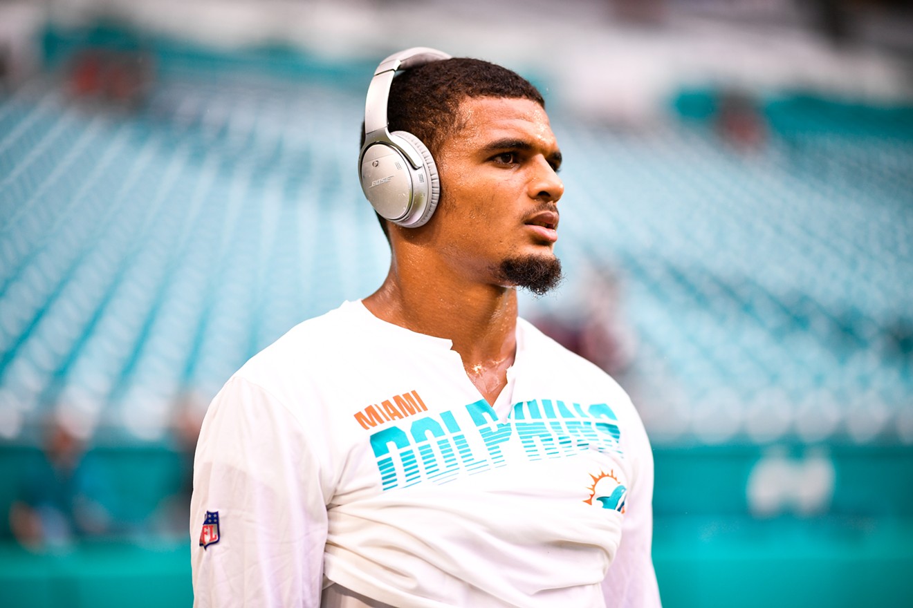 Minkah Fitzpatrick warms up before the Miami Dolphins' preseason game against the Atlanta Falcons this past August 8. Soon thereafter, he asked to be traded to the Pittsburgh Steelers.