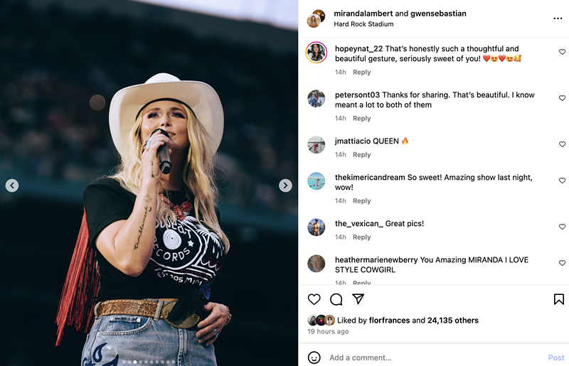 Image: Screenshot of an Instagram post by Miranda Lambert