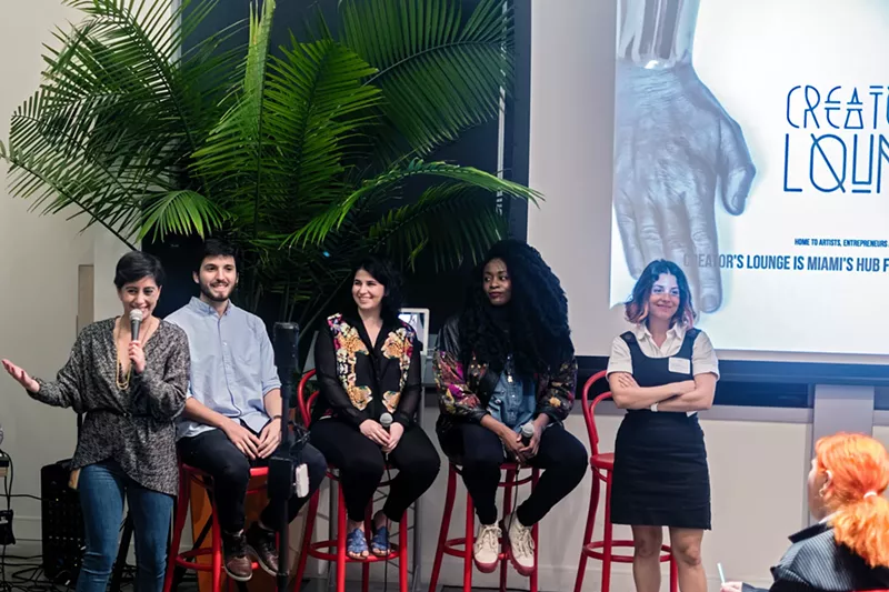 Image: The first Creator's Lounge event at CIC: Founder Elisa Medrano (left) with panelists Jordan Magid, Aimee Rubensteen, and Octavia Yearwood and cofounder Nicole Martinez.