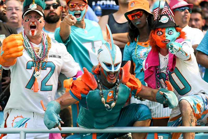 Miami Dolphins fanatics go apeshit during a 2018 game against the Detroit Lions at Hard Rock Stadium.