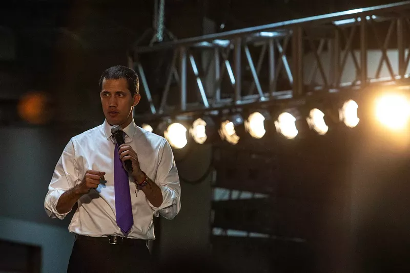 Image: Juan Guaidó, acting president of Venezuela, speaks at an event February 1 in Miami.