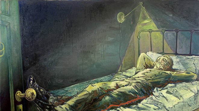 Painting of a cadet laying on a bed.