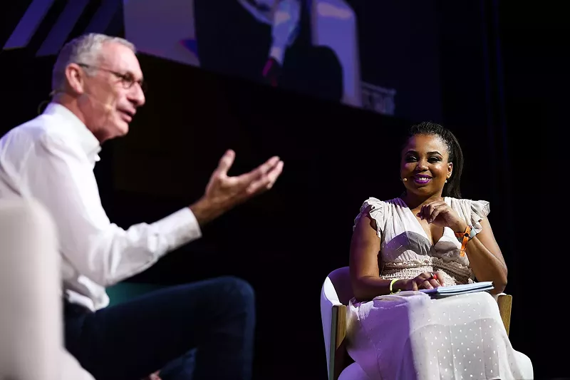 Image: Jemele Hill (right) and former ESPN president John Skipper at the Web Summit 2018 at the Altice Arena in Lisbon, Portugal.