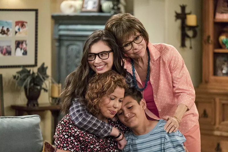 Image: Members of the Alvarez family in the Netflix reboot of One Day at a Time include (clockwise from bottom left): Justina Machado, Isabella Gomez, Rita Moreno and Marcel Ruiz.
