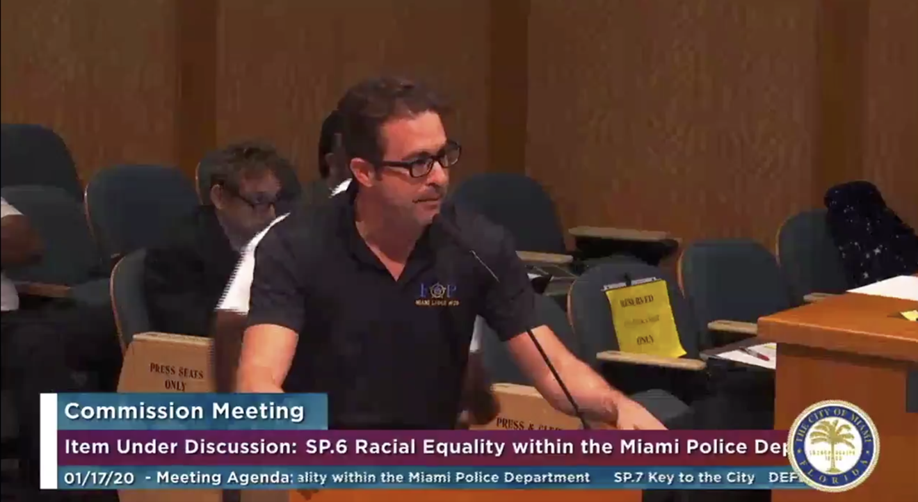 Miami Police Capt. Javier Ortiz at a Miami City Commission meeting in 2020
