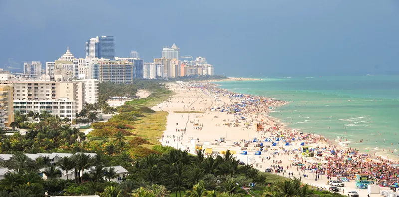 Image: Aerial photo of people sitting on South Beach