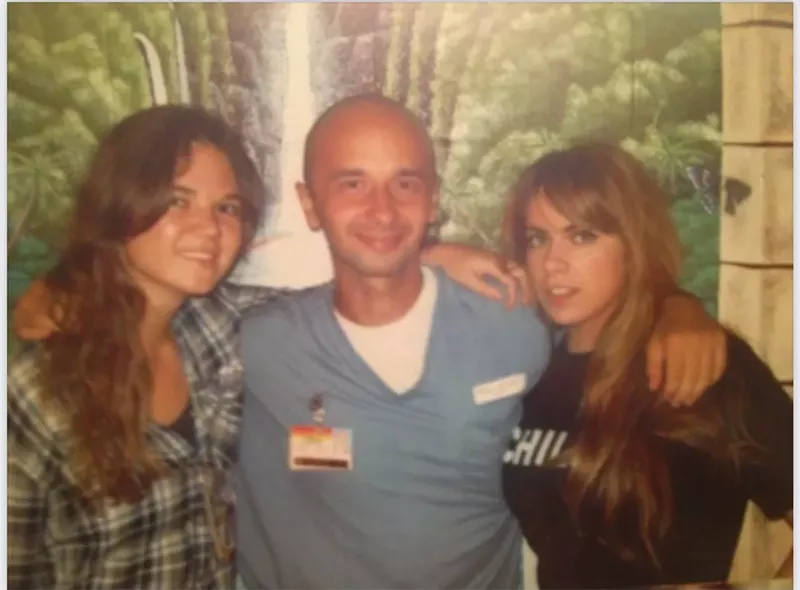 Image: An undated photo of podcast creators Melanie Bartley (left) and Paula Barros (right) with Mykhaylo "Mike" Kofel.