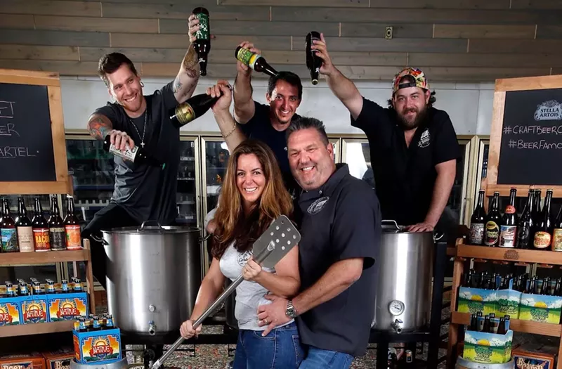 Image: Craft Beer Cartel and Riverside Market cofounders Julian and Lisa Seigel (front) have partnered with Native Brewing's Adam Fine and the Restaurant People to open New River Brewing in Fort Lauderdale.