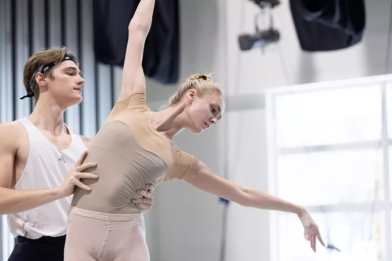 Image: Ballet dancers Cameron Catazaro and Hannah Fischer rehearsing