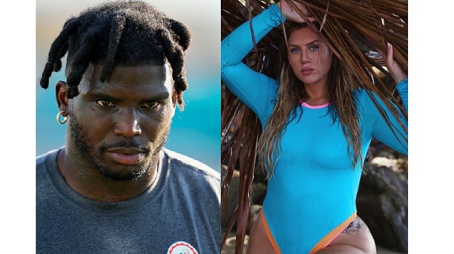 Side-by-side photos of NFL star Tyreek Hill and Instagram model Sophie Hall