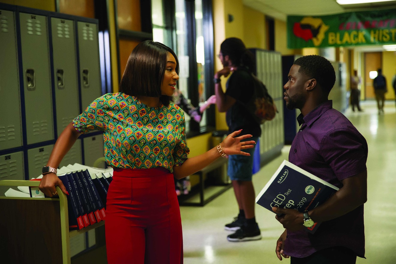 Tiffany Haddish (left) plays the chatty, profane and filter-free Carrie, and Kevin Hart is Teddy, who enrolls in a class she teaches, in Night School, a high-concept comedy directed by Malcolm D. Lee.