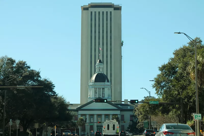 Image: A sunny day view of the Florida Capitol complex off US Route 27 in Tallahassee