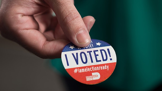 A stock photo of a sticker that reads, "I voted."
