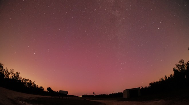 color panorama of the aurora borealis, photographed during the geomagnetic solar flare event of May 10-12, 2024