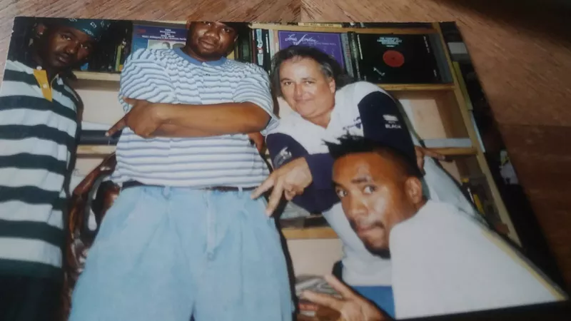 Image: From right: Lindell Trocard, Bob Perry, and KRS-One at Blue Note Records.