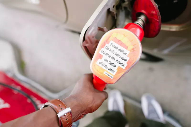 Image: Poetry at the gas pump: Part of O, Miami 2017.