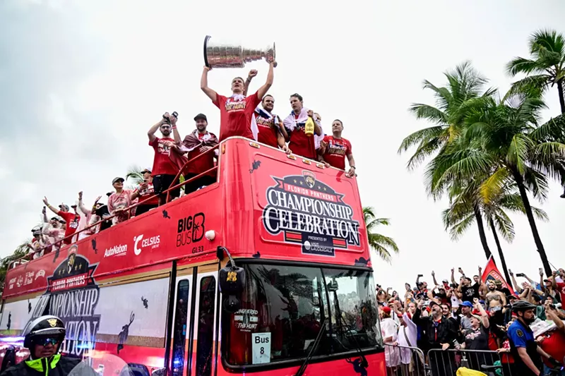 Image: Hockey players celebrate a Stanley Cup Finals win.