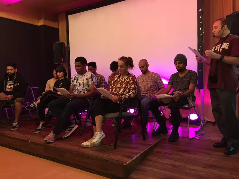 Image: Joey Weisler leads a reading of Valentine's Day Massacre at FilmGate Miami.