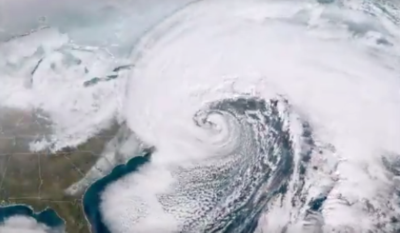 The "bomb cyclone" captured January 4, 2018, by NOAA's GOES East satellite.