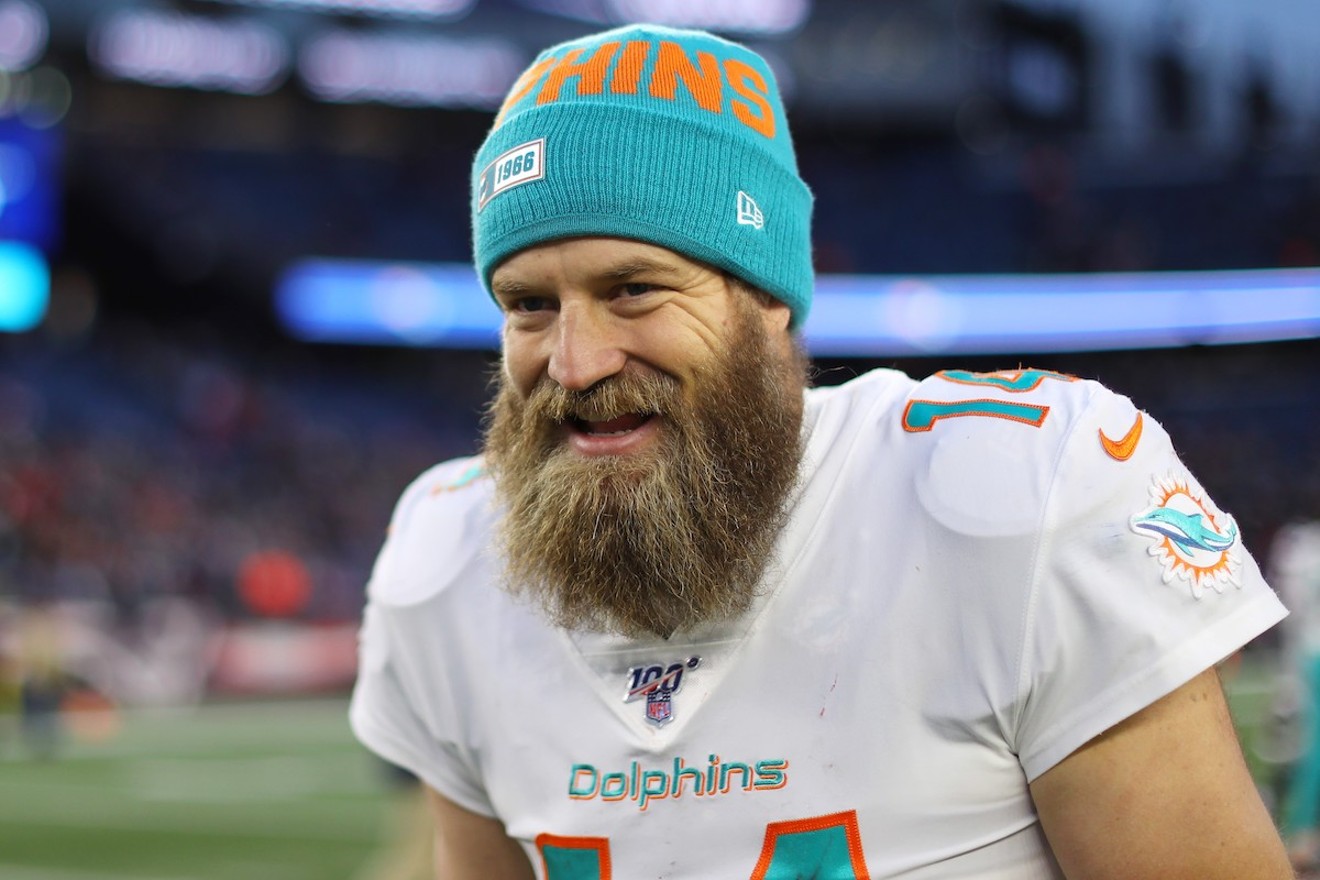 Dolphins quarterback Ryan Fitzpatrick's beard is rivaled only by Jaguars quarterback Gardner Minshew's mustache.