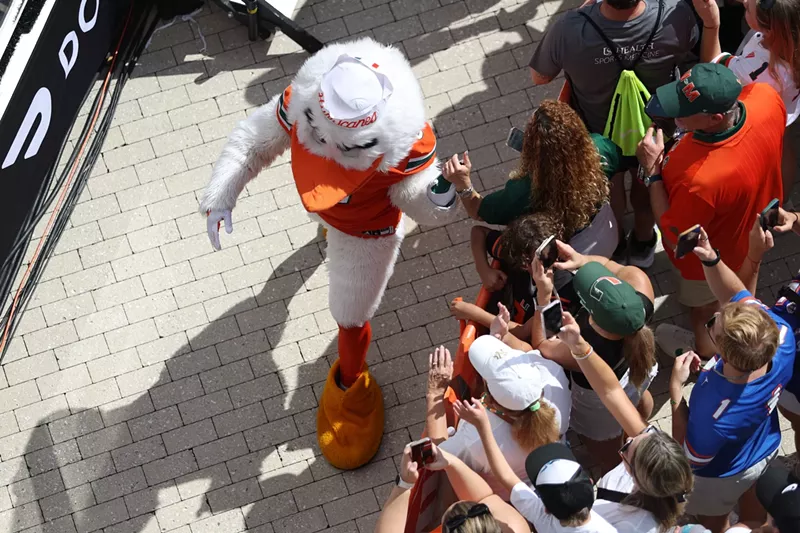 Image: Sebastian greets Canes fans at ESPN College GameDay on the UM campus.