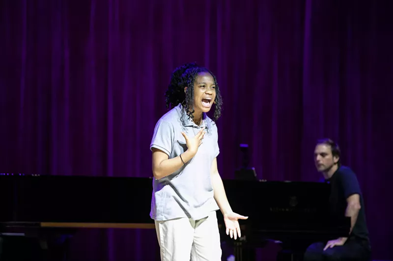 Image: Piano Slam is a competition and showcase of students performing poetry paired with professional performance artists.
