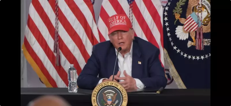 Image: President Donald Trump addresses reporters in the Florida Everglades.