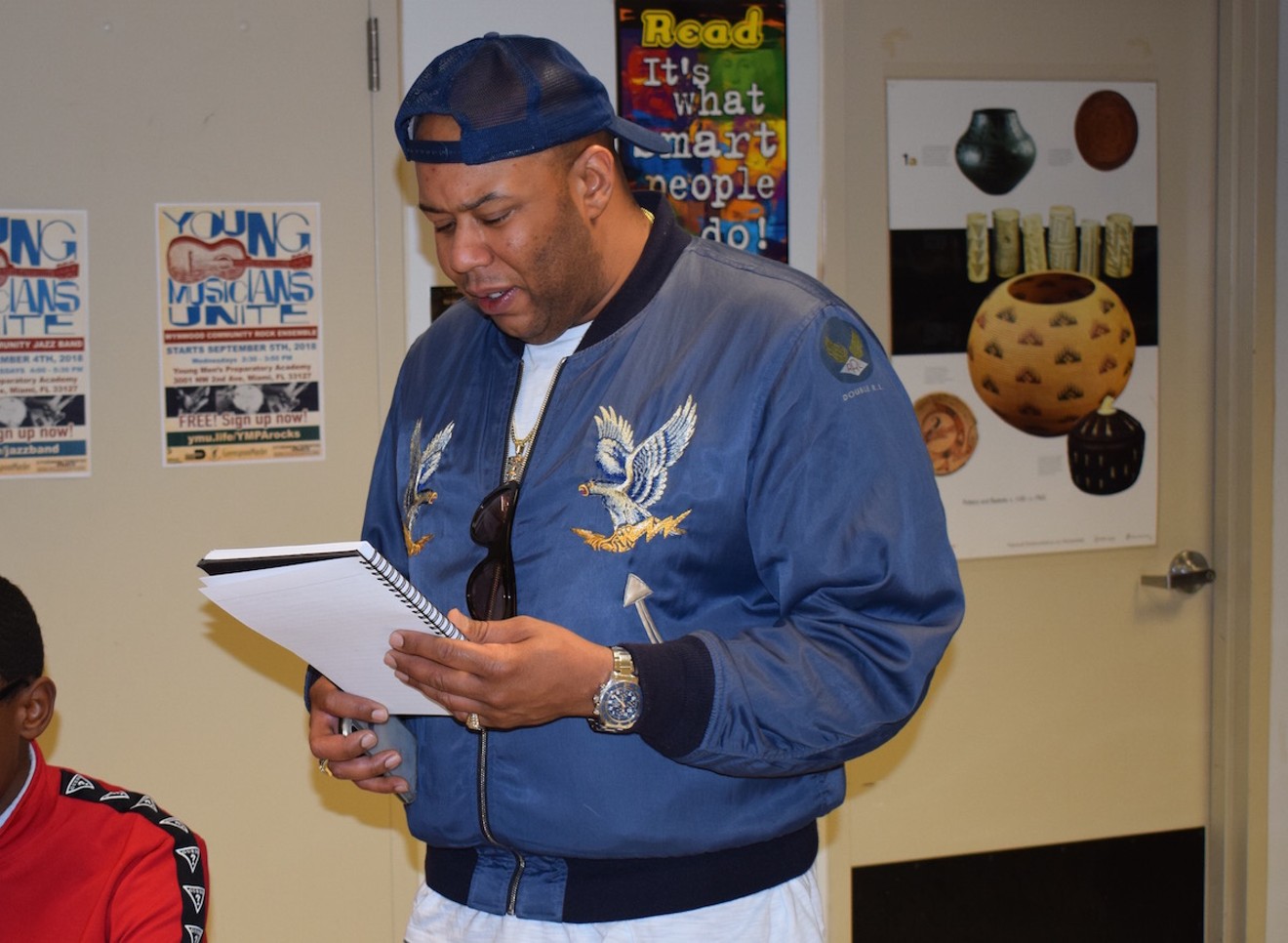 Karl "Dice Raw" Jenkins led a workshop for ninth-graders ahead of his performance in the musical Henry Box Brown.