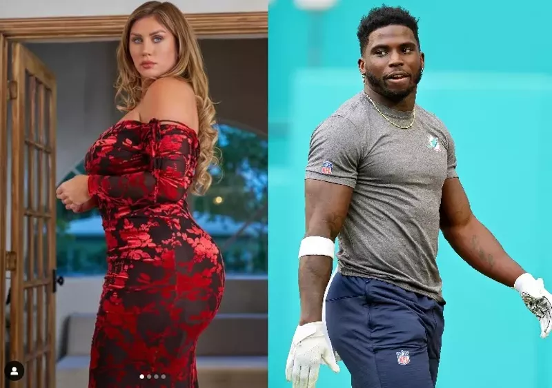 Image: Side by side photos of an Instagram model and Miami Dolphins receiver Tyreek Hill