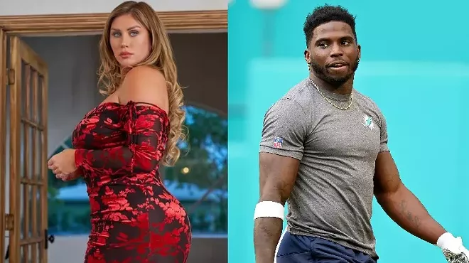 Side by side photos of an Instagram model and Miami Dolphins receiver Tyreek Hill