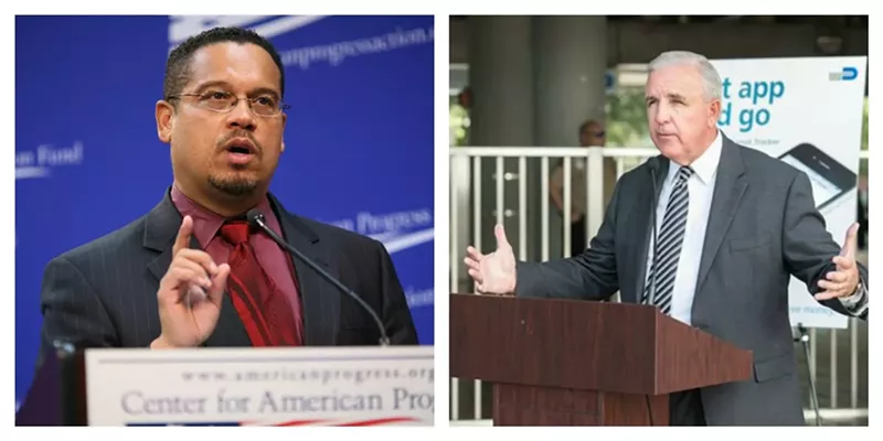Image: U.S. Rep. Keith Ellison joined protesters at Miami-Dade County Hall Friday.