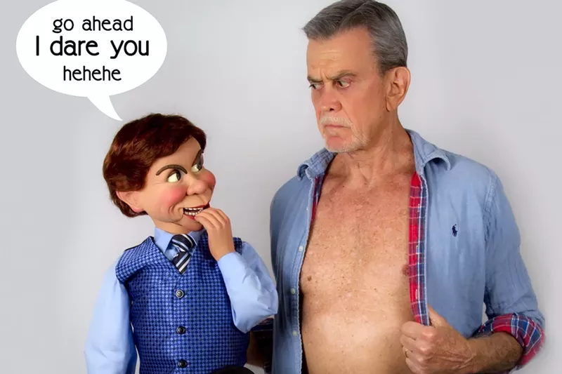 Image: Bill Schwartz — the naked ventriloquist — and his puppet Buster.