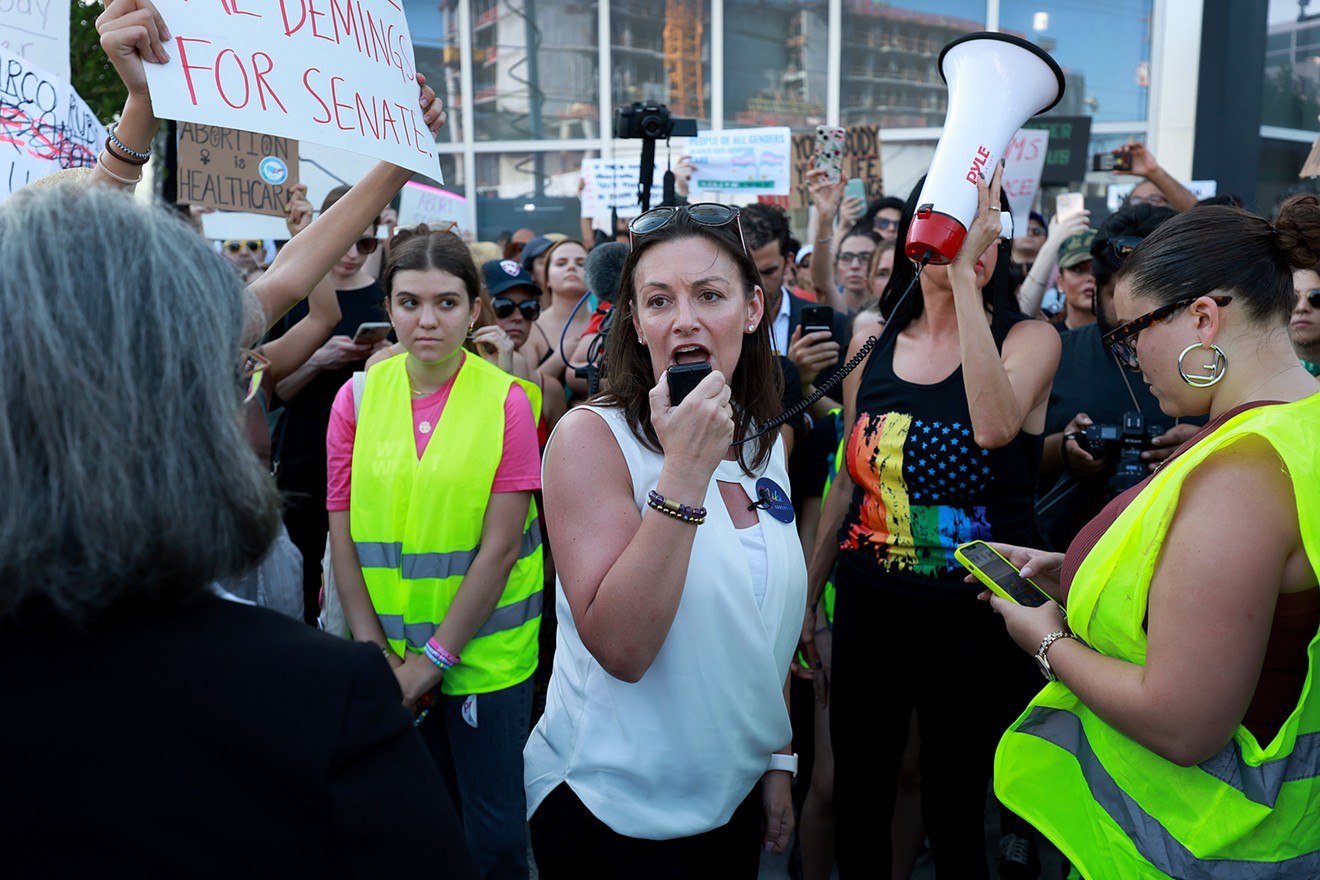 Florida Agricultural Commissioner Nikki Fried joins a Miami protest after the Supreme Court's decision in Dobbs v. Jackson Women's Health on June 24, 2022.