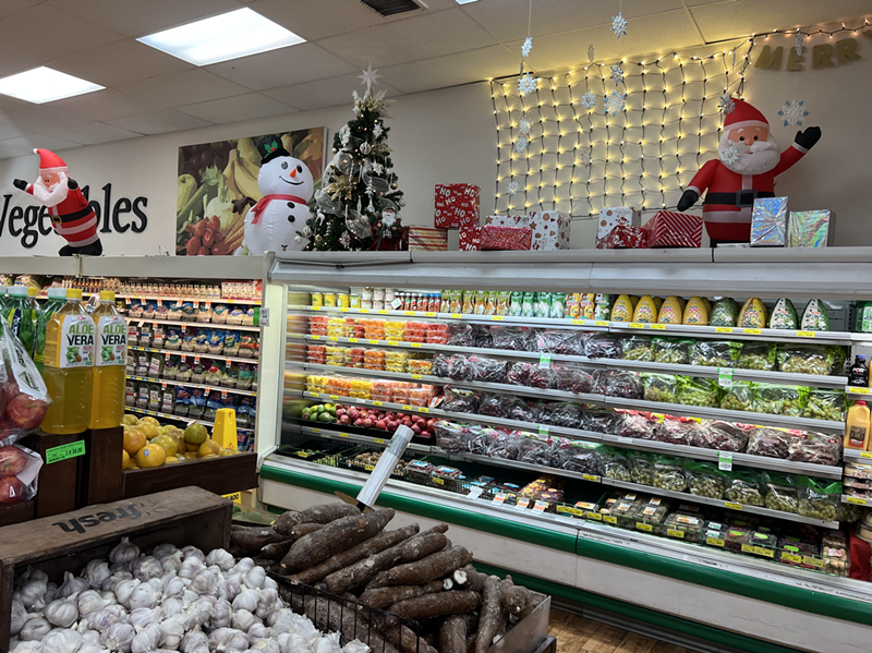 Image: Christmas decorations in the refrigerated aisle of Sedano's