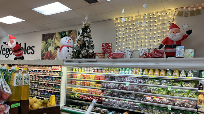Christmas decorations in the refrigerated aisle of Sedano's